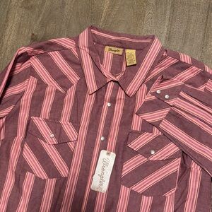 Wrangler Women’s Long Sleeve Button Down Snap Blouse Pink NWT Size XXL